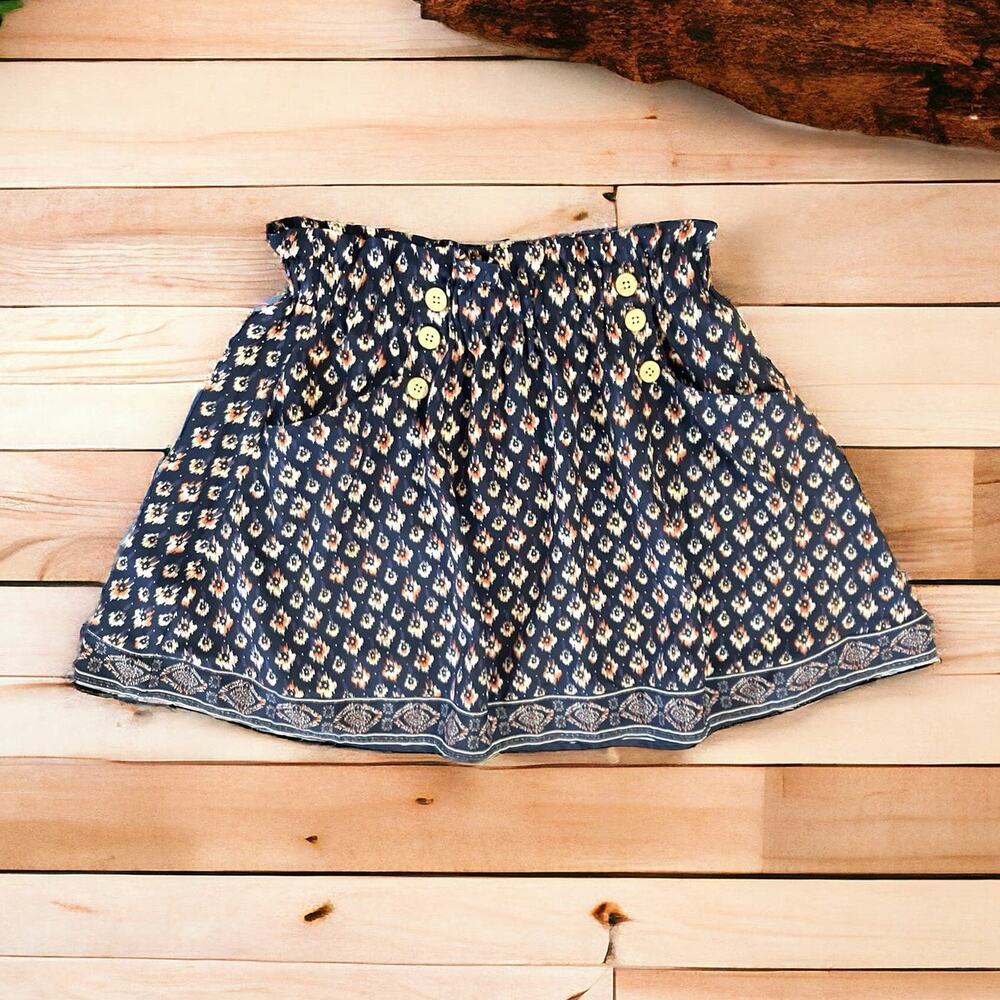 Maurices Women's Navy Floral Stretch Waist Button Detail Mini Skirt | Size XS